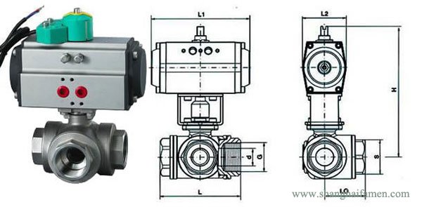 气动三通螺纹球阀