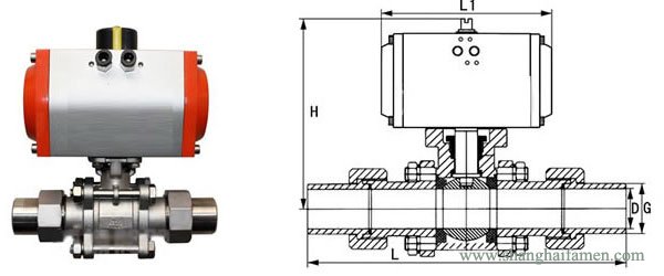 气动卡套式高压焊接球阀结构图